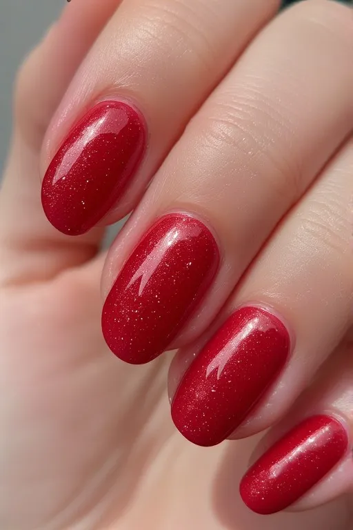 cherry red glazed oval nails