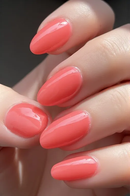 coral glazed almond nails