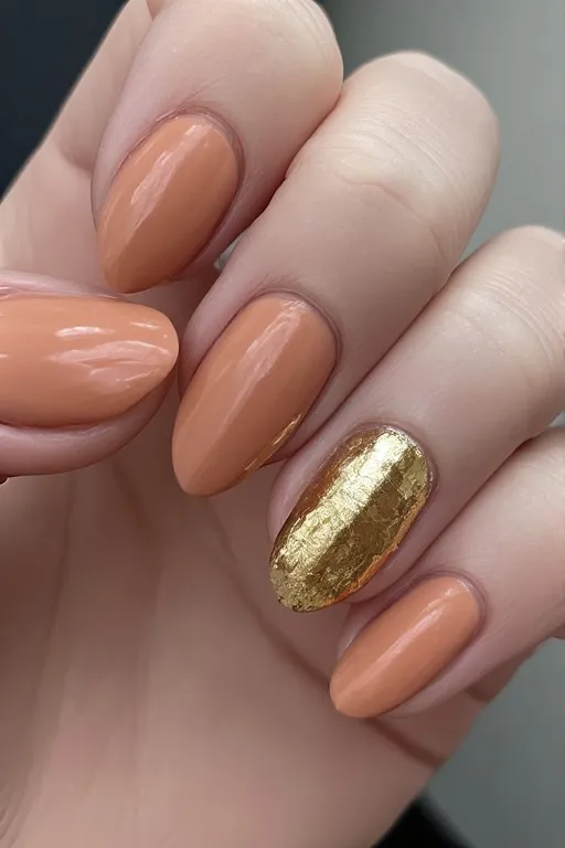 nude nails with gold foil accent