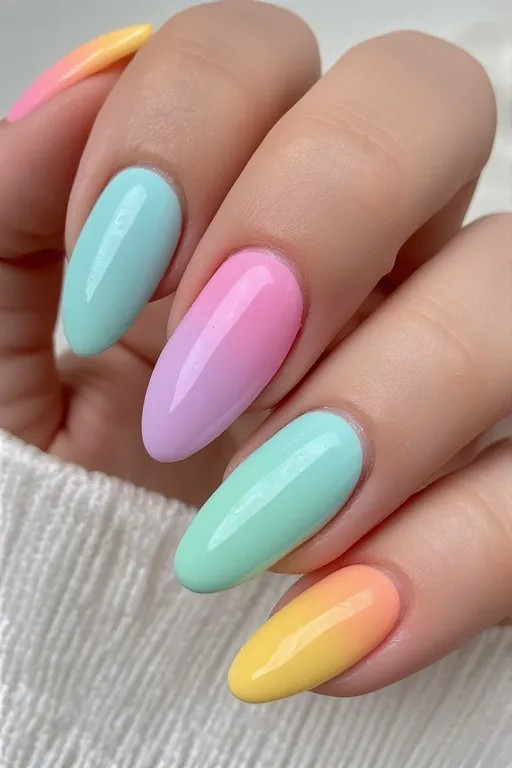 pastel rainbow almond nails