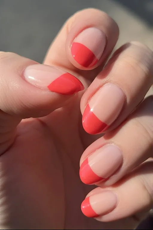 coral french tip almond nails