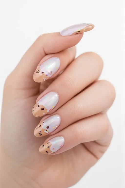  glazed donut pearl finish oval nails