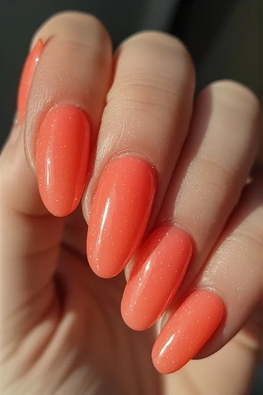 coral glazed sheer oval nails