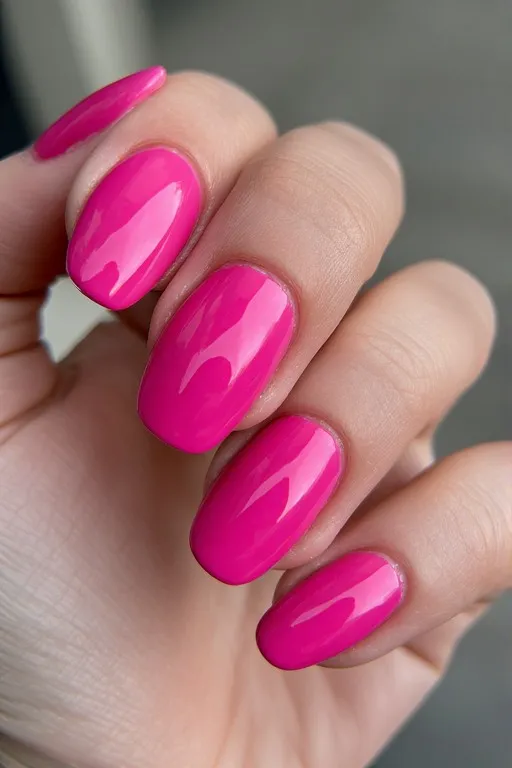  hot pink glazed oval nails
