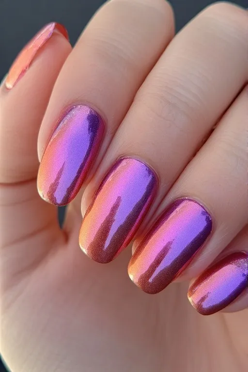 duochrome pink purple oval nails