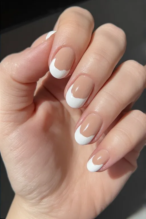 wavy french tip oval nails