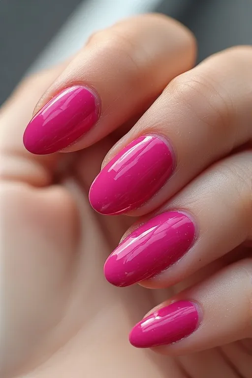  fuchsia glossy oval nails