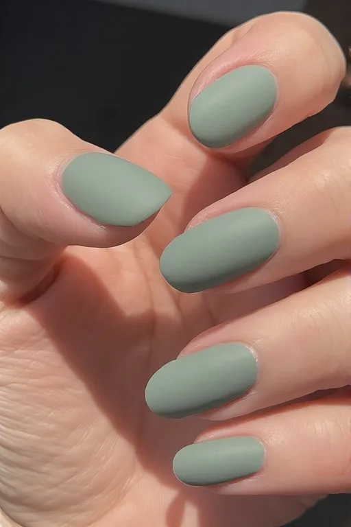 sage green matte oval nails