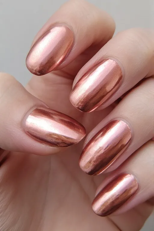 rose gold chrome oval nails