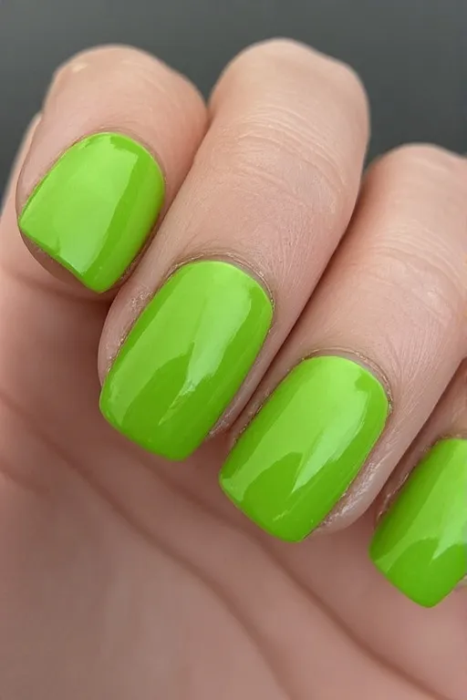 neon green glossy oval nails