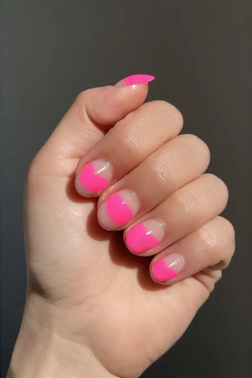 neon pink french tip oval nails