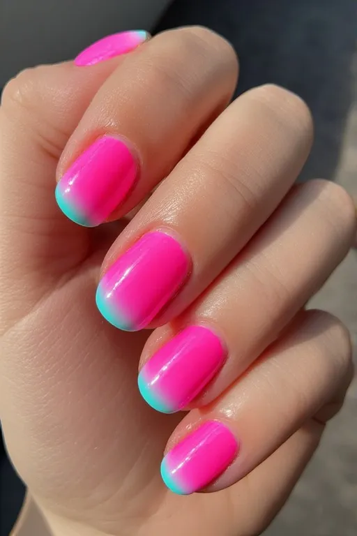 neon pink ombre oval nails
