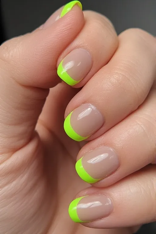 neon green french tip oval nails