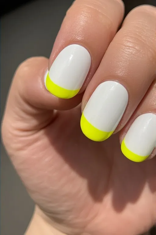 neon yellow french tip oval nails