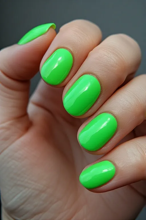 neon green glazed oval nails