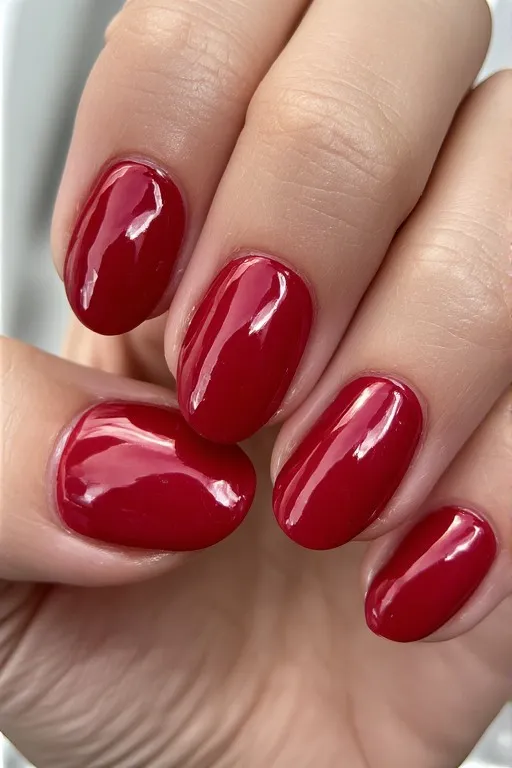 glazed cherry red oval nails