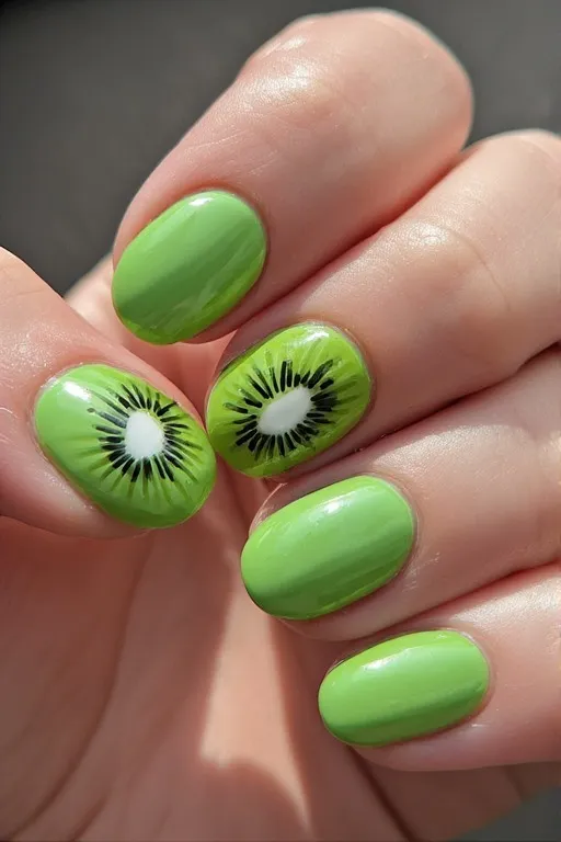 kiwi slice accent nail art oval nails