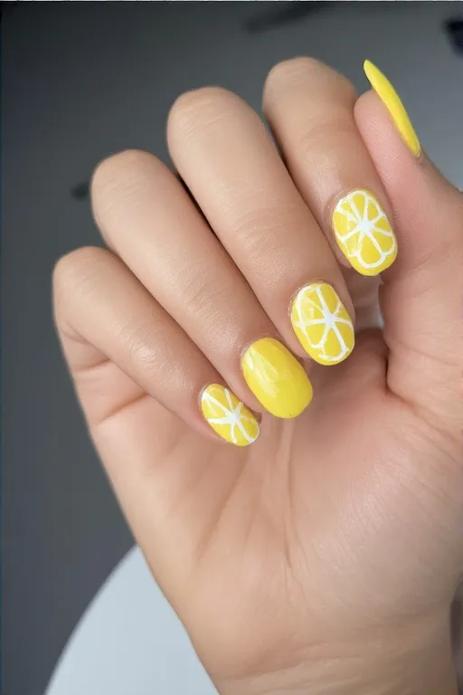lemon slice accent nail art oval nails