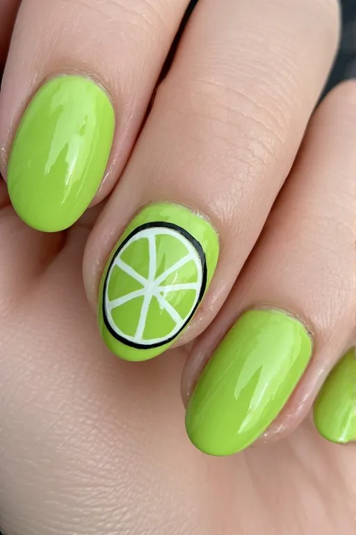lime slice accent nail art oval nails