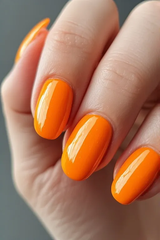 mango orange glossy oval nails