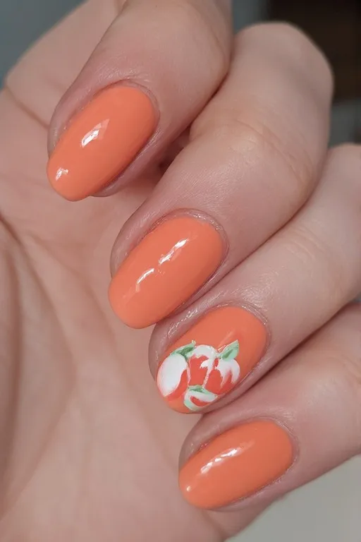 peach fruit accent nail art oval nails