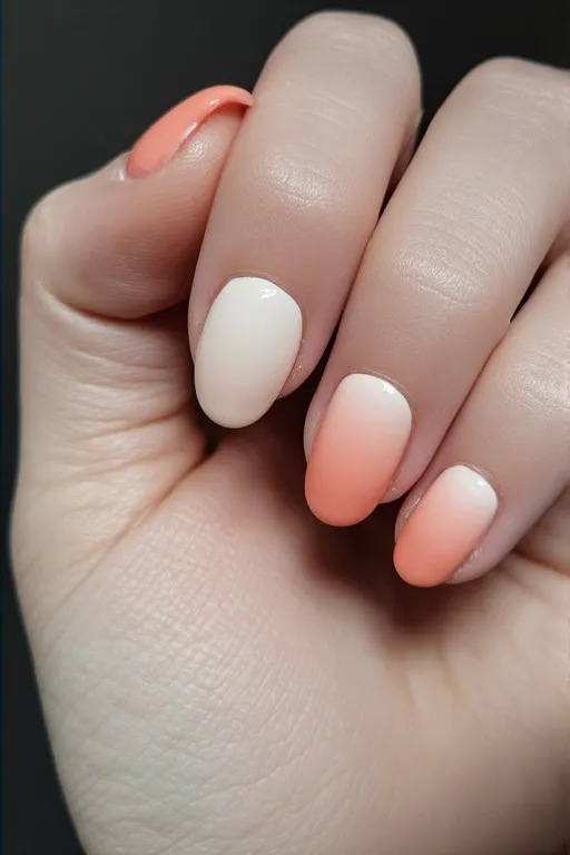 peach cream ombre oval nails