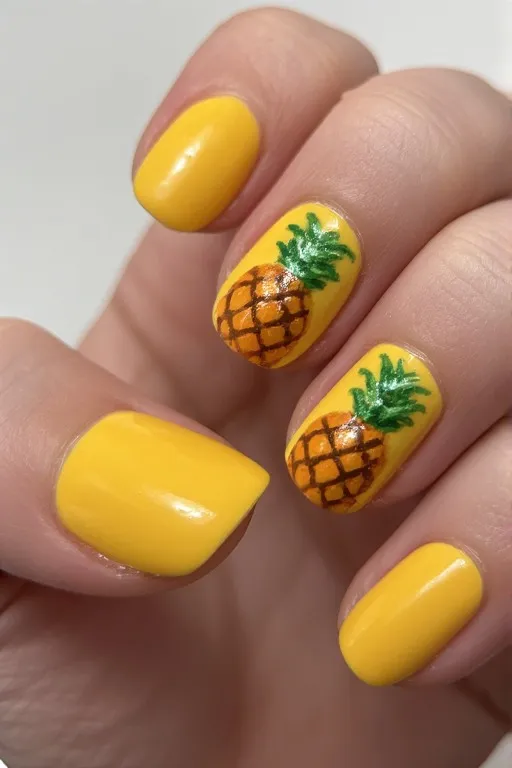 pineapple accent nail art oval nails
