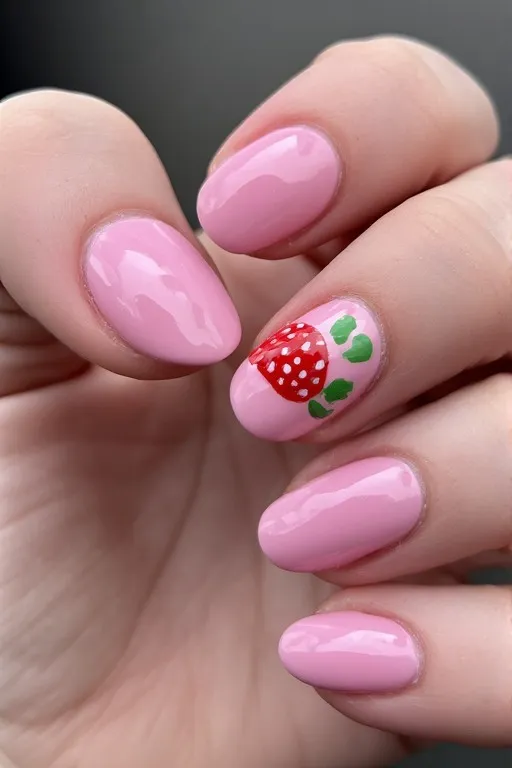 strawberry accent nail art oval nails