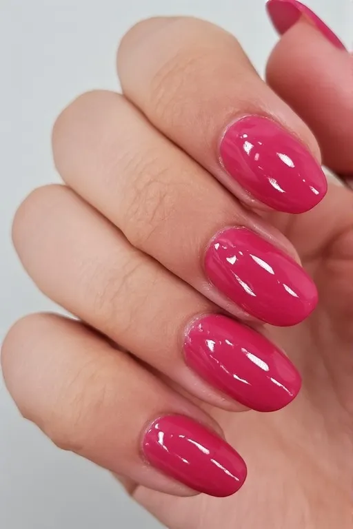 raspberry pink glossy oval nails