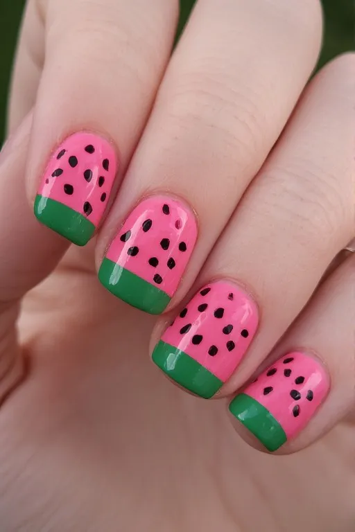 watermelon slice nail art oval nails