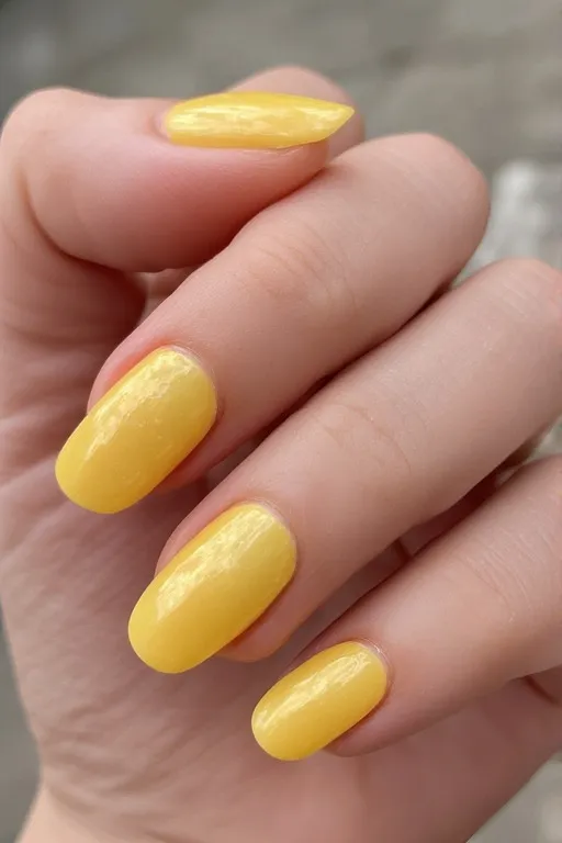 lemon yellow glazed oval nails