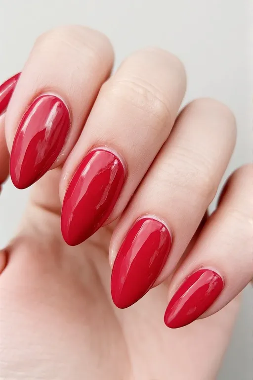  cherry red glazed almond nails