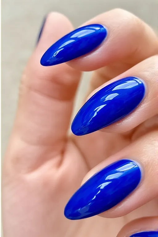  cobalt blue glossy almond nails
