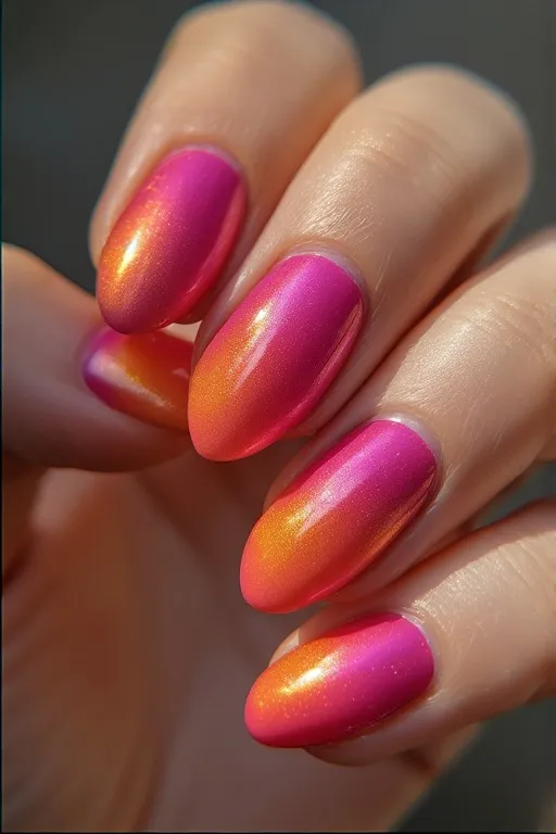 fuchsia glazed almond nails