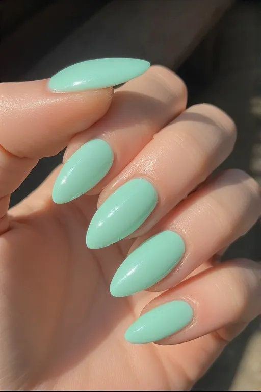  mint green glazed almond nails