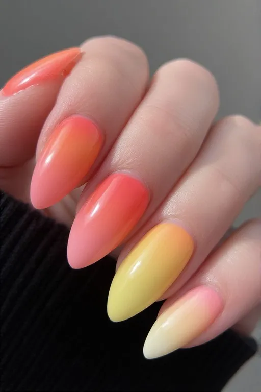  sunset ombre coral peach almond nails