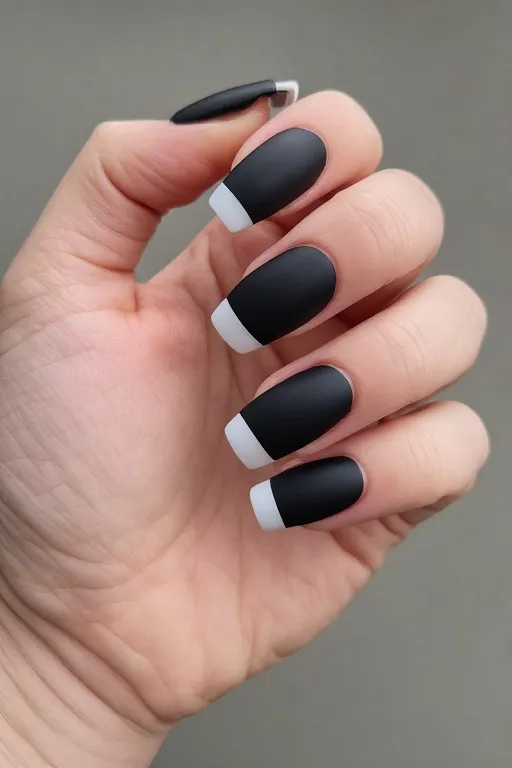matte black nails with glossy tip contrast