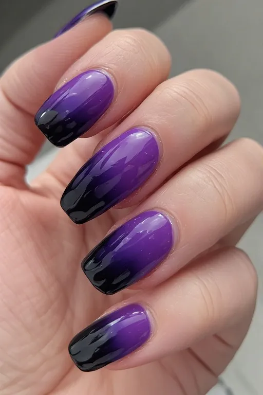 purple to black ombre coffin nails