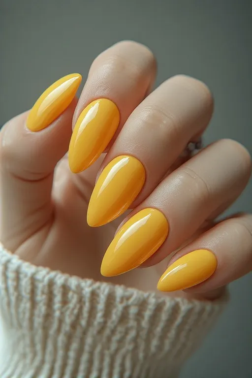  butter yellow glossy almond nails