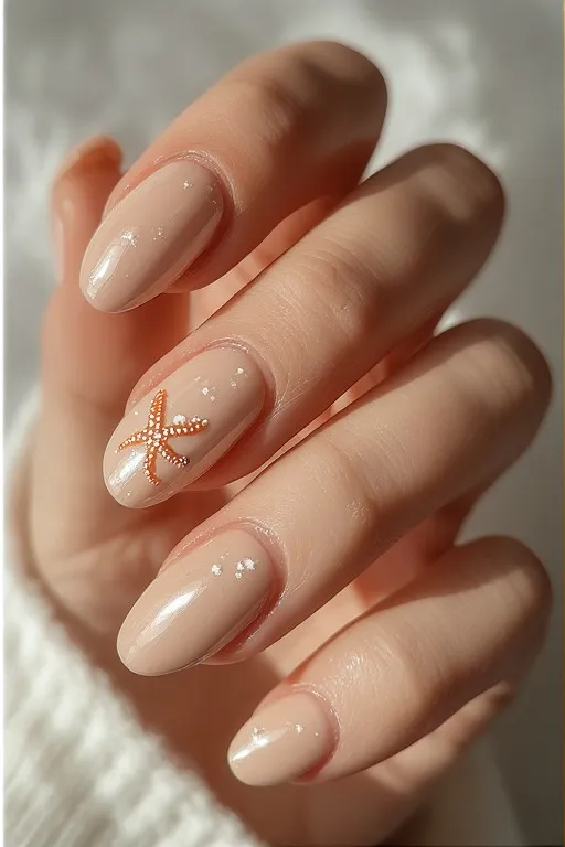  nude nails with starfish accent detail
