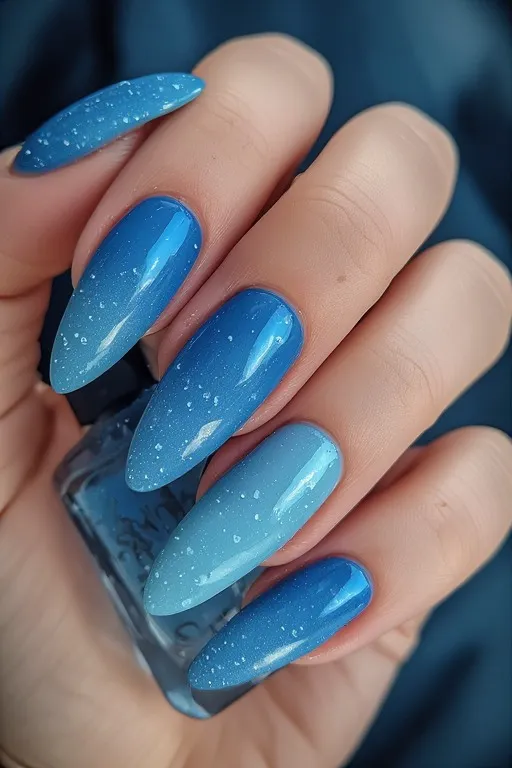 ocean blue ombre almond nails
