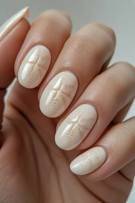 warm off-white sand dollar almond nails