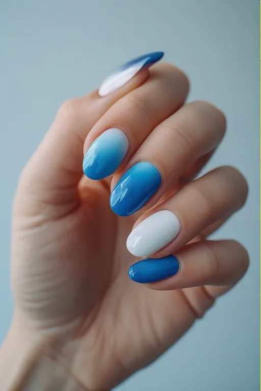 blue to white ombre nails