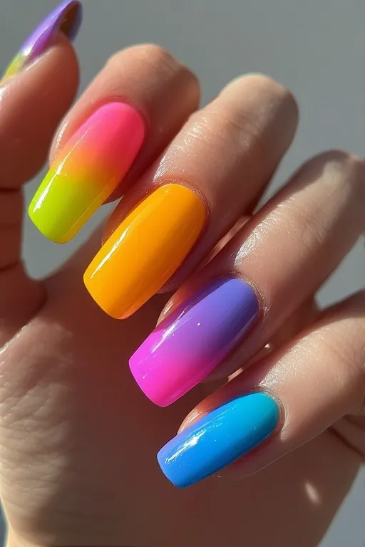 neon mix and match bright summer nails