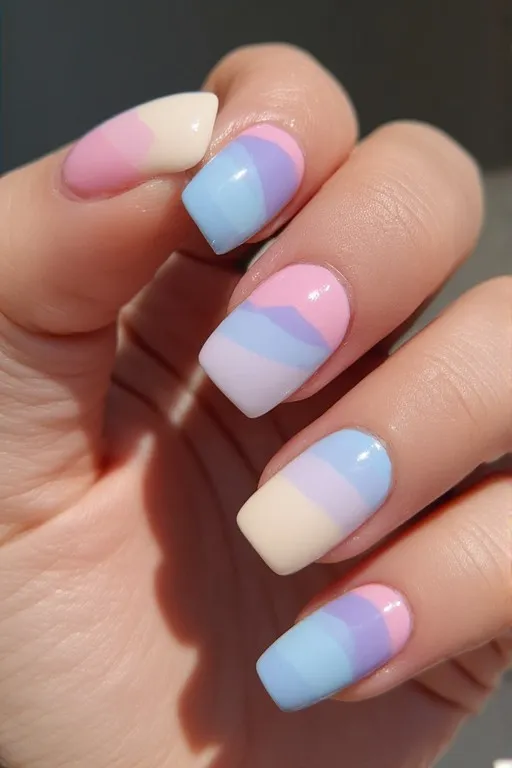 pastel color block geometric summer nails