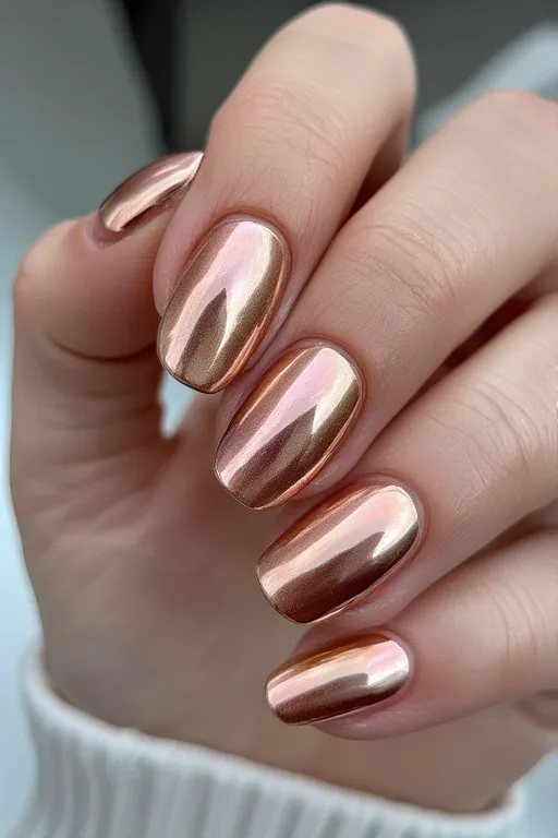 champagne gold chrome oval nails