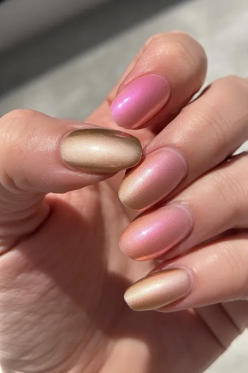  duochrome pink to gold oval nails