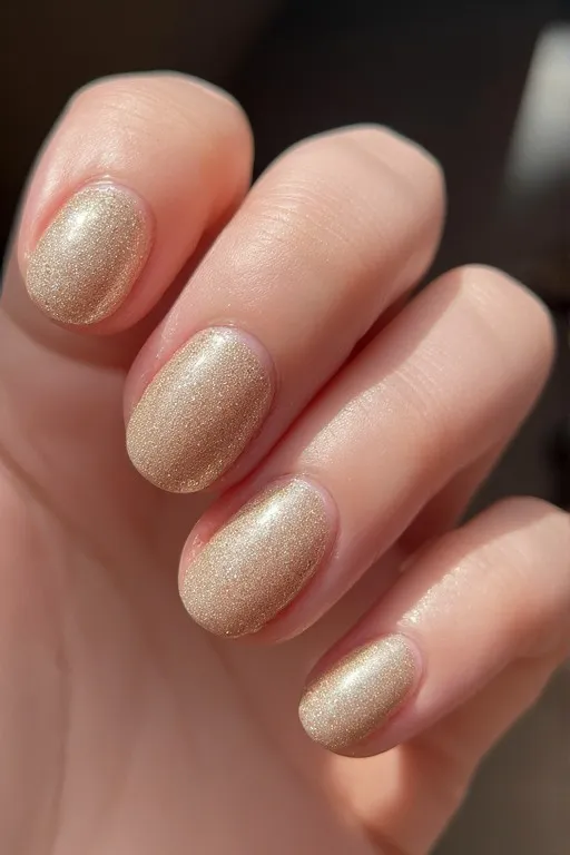 sheer nude nails with gold glitter tips