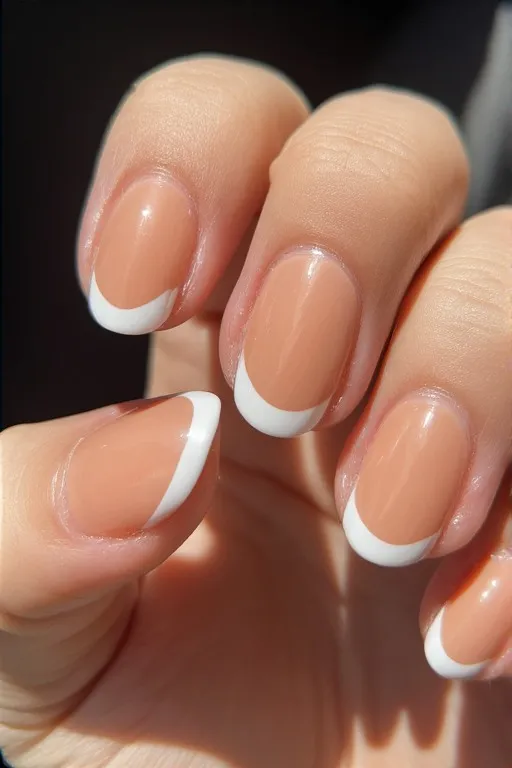  nude nails with thin white french tip