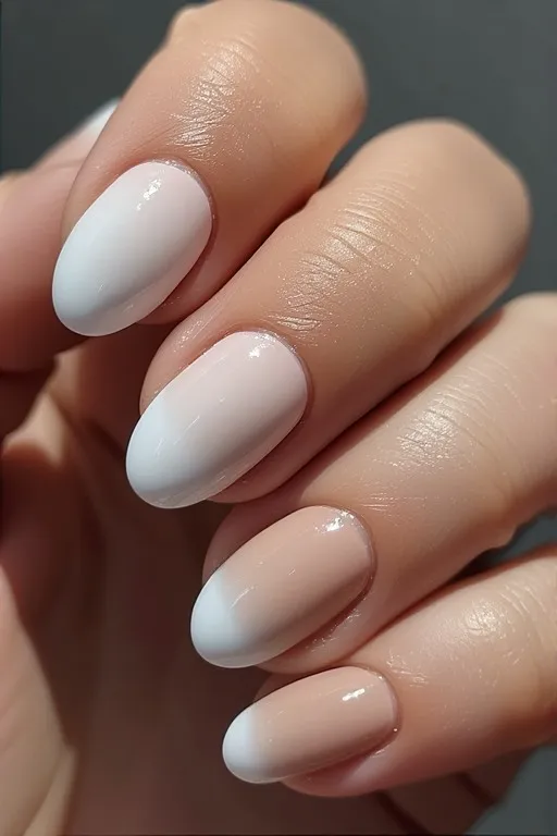 white to nude ombre oval nails